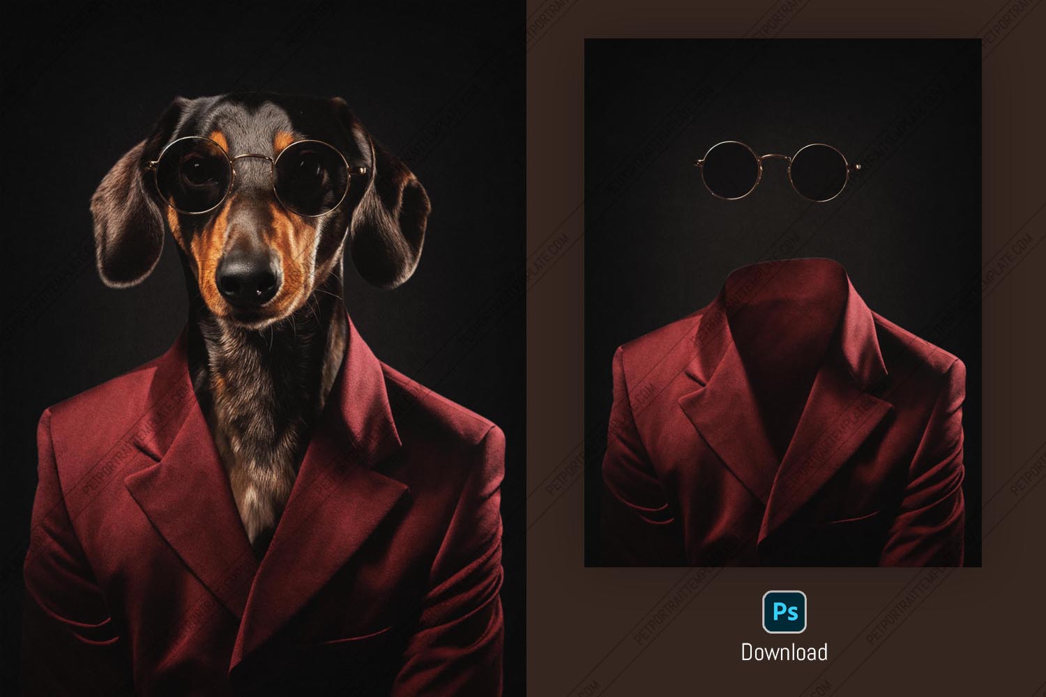 Editable Pet Portrait PSD Template -  Photoshop Smart‑Object Dog Portrait Mockup